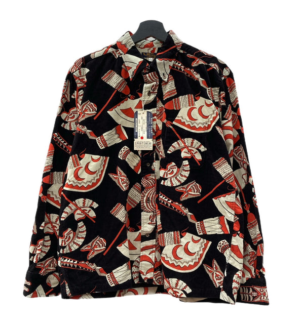サンサーフ SUN SURF コーデュロイ ボタンダウン 細畝 総柄 L/S CORDUROY SHIRT 119BLK SS27708 長袖シャツ 総柄 ブラック Lサイズ 104MT-2314
