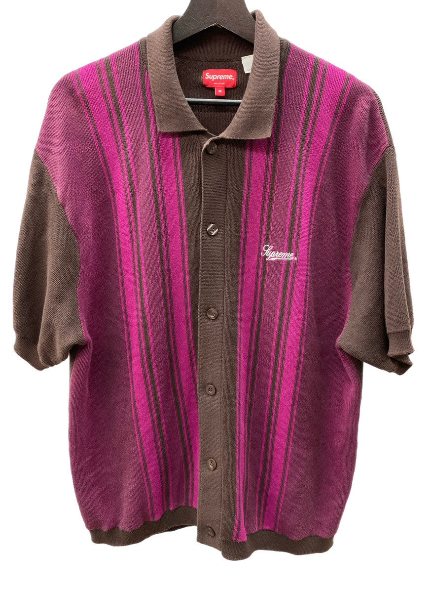 シュプリーム SUPREME 22SS Stripe Button Up Polo ストライプ ボタンアップ コットン ニット ポロ 半袖ポロシャツ  ストライプ ブラウン Mサイズ 104MT-306 | 古着通販のドンドンサガール