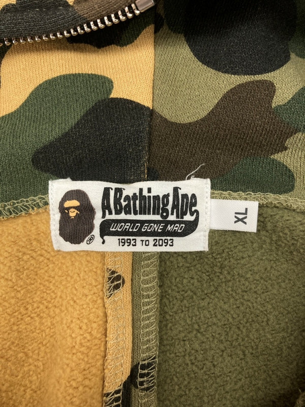 アベイシングエイプ A BATHING APE CAMO SHARK FULL ZIP HOODIE カモ シャーク フルジップ フーディー パーカー ハーフ カモフラ 茶 緑 001ZPG301004X パーカ カモフラージュ・迷彩 カーキ XLサイズ 104MT-968