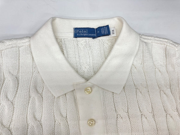 ラルフローレン RalphLauren ポロ POLO Mini Dress ケーブル コットン ニット ミニ ドレス ポロシャツ シグネチャー スリムフィット ロゴ刺繍 IVORY アイボリー オフホワイト ワンピース ワンポイント ホワイト Mサイズ 104LT-191