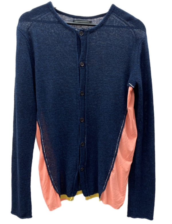 ワイズ Y's ヨウジヤマモト Yohji Yamamoto ラウンドネック ボレロ フロントボタン ウール 毛 モード バイカラー NAVY 紺 PINK ピンク YQ-K92-879 カーディガン ネイビー SIZE2 104LT-228