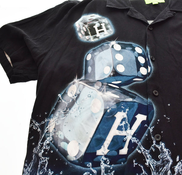 ハフ HUF DICE WOVEN TOP S/S RAYON SHIRT ダイス サイコロ オープンカラー レーヨンシャツ BU00155 半袖シャツ ブラック Sサイズ 103MT-2539