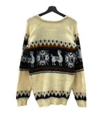 ヴィンテージ vintage モヘア ニット ノルディック オーバーサイズ Vネック オフホワイト セーター ライン ベージュ 104MT-1670