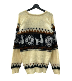 ヴィンテージ vintage モヘア ニット ノルディック オーバーサイズ Vネック オフホワイト セーター ライン ベージュ 104MT-1670