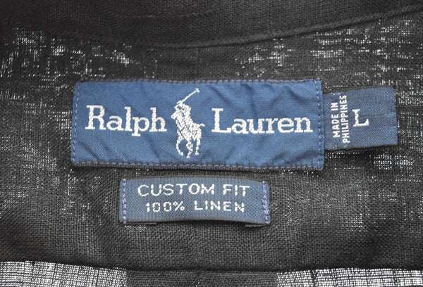 ラルフローレン RalphLauren CUSTM FIT カスタムフィット BDシャツ ボタンダウンシャツ リネン 長袖シャツ ブラック Lサイズ 103MT-2655