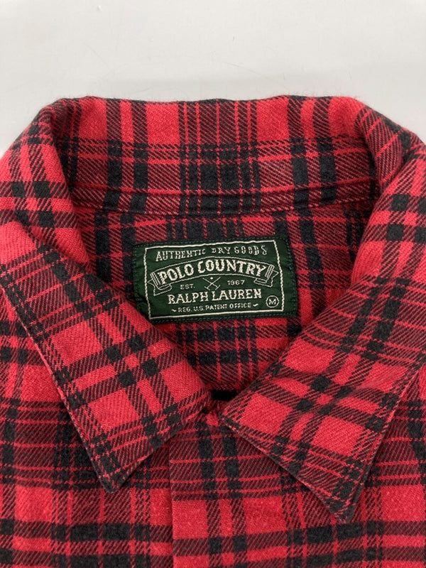 ラルフローレン RalphLauren POLO COUNTRY 90s FLANNEL SHIRT フランネル シャツ ネルシャツ フラップポケット ハミルトン社 開襟 長袖 赤 長袖シャツ チェック レッド Mサイズ 104MT-2269