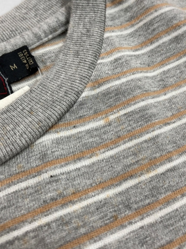 ダブルアールエル RRL 90s BORDER SS T-SHIRT ボーダー 半袖 Tシャツ クルーネック ストライプ 三ツ星タグ Ralph Lauren 灰 Tシャツ ライン グレー Mサイズ 104MT-1486