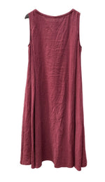 ポプリ pot-pourri  リネン LINEN 麻 ノースリーブ ロングワンピース 日本製 ポケット付き BORDEAUX ボルドー 赤 30379 ワンピース 無地 レッド 104LT-171