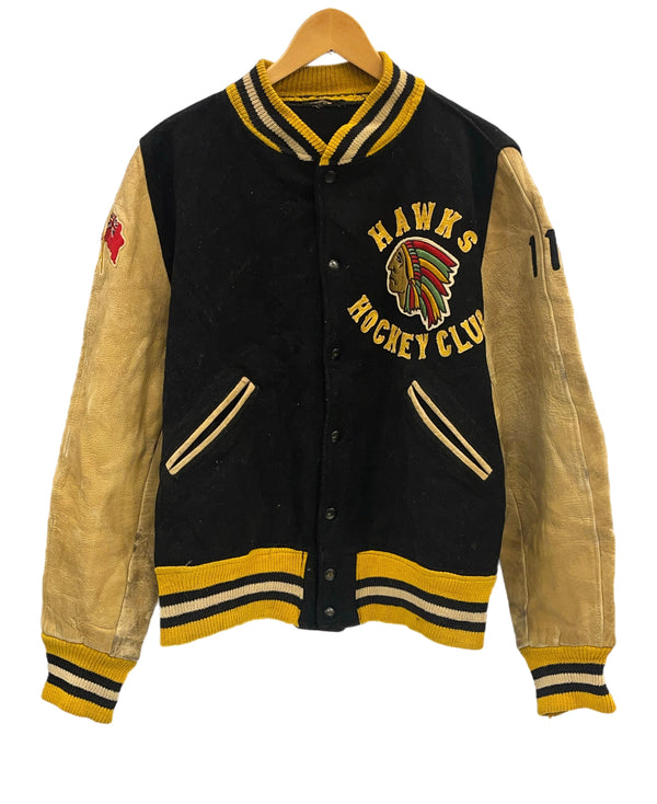 ヴィンテージ vintage 60's～ 60年代 LIPPMANS ウール スタジャン バーシティジャケット アワードジャケット インディアンヘッド 袖レザー ツートン イエロー 42 ジャケット ネイビー 101MT-5453