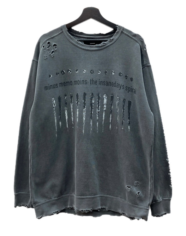 マイナス MINUS BOOTLEG CREW SWEAT ブートレグ クルー スウェット Nine Inch Nails ダメージ加工 トレーナー 裏起毛 黒 サイズ 1 スウェット プリント ブラック 104MT-1590