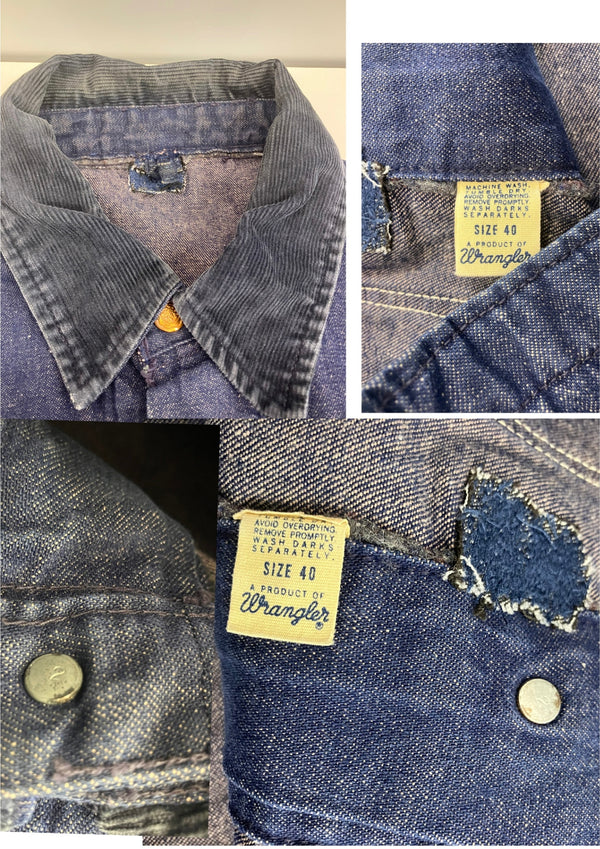 ラングラー Wrangler 70's 70年代 デニム カバーオール 襟コーデュロイ BLUE BELL ブルーベル ジャケット ブルー 101MT-4791