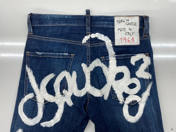 ディースクエアード DSQUARED2 Blue With Paint Pattern Lettering Printed ペイント デニム パンツ Cool Guy Jean ボタンフライ ジーンズ Gパン スキニー 加工 青 ロゴ S74LB1074 デニム ブルー サイズ 42 104MB-316