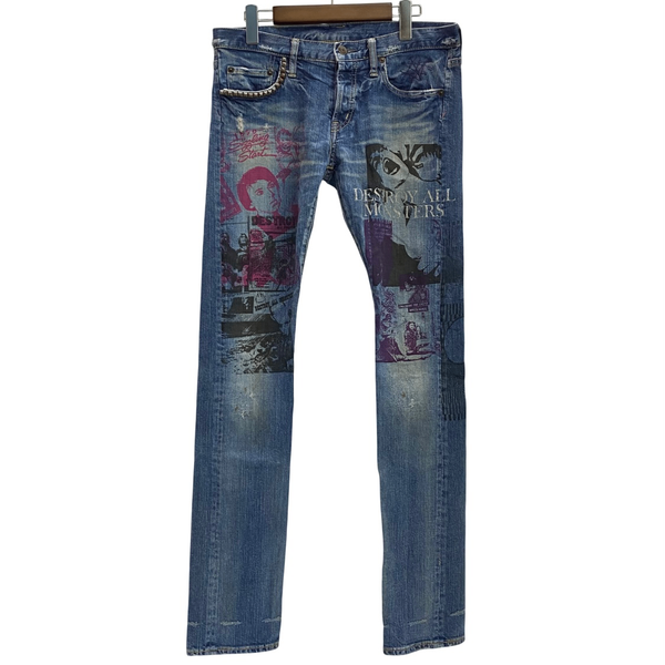 ヒステリックグラマー HYSTERIC GLAMOUR デストロイ オールモンスターズ スタッズ 5AP-0843 デニム ブルー 32サイズ 201MB-1014