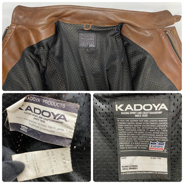 カドヤ KADOYA カーコート バイカーレザージャケット ライダース ジャケット ブラウン Lサイズ 201MT-4281