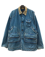 ダブルアールエル RRL 90s DENIM HUNTING JACKET デニム ハンティング ジャケット ボタン 三ツ星タグ Ralph Lauren 青 ジャケット 無地 ブルー Lサイズ 104MT-2295