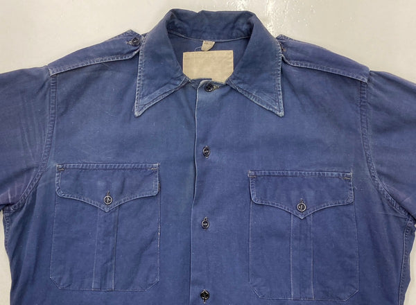 ミリタリー Military 40s 50s French Army Metis M-45 フランス軍 フレンチ メティス サファリ ワーク シャツ Vintage ヴィンテージ 紺 青 長袖シャツ 無地 ブルー Mサイズ 104MT-1371