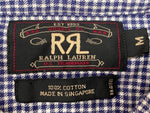 ダブルアールエル RRL 90s 三ツ星タグ SHIRT ステンカラー オープンカラー 開襟 フロントボタン ヴィンテージ VINTAGE ラルフローレン RALPH LAUREN ギンガムチェック コットン シンガポール製 BLUE 青 長袖シャツ 総柄 ブルー Mサイズ 104MT-1972