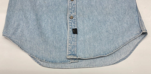 ダブルアールエル RRL 90s 三ツ星タグ DENIM SHIRT デニムシャツ ステンカラー メタルボタン ヴィンテージ VINTAGE ラルフローレン RALPH LAUREN コットン モーリシャス製 ライトブルー 長袖シャツ 無地 ブルー Mサイズ 104MT-1974