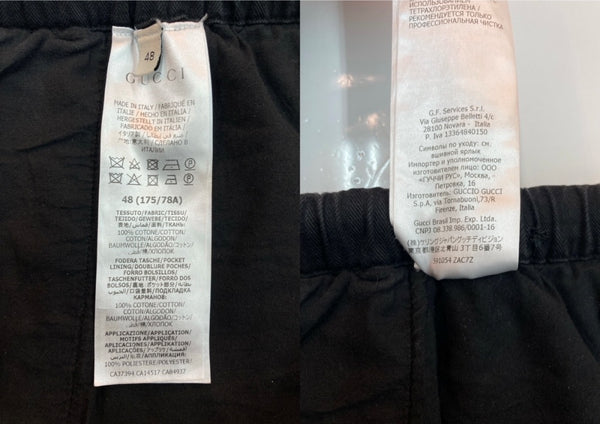 グッチ GUCCI CARGO PANTS カーゴ パンツ ボタンフライ ロゴパッチ ジョガー ズボン 黒 ロゴ カーゴパンツ ブラック サイズ 48 104MB-385