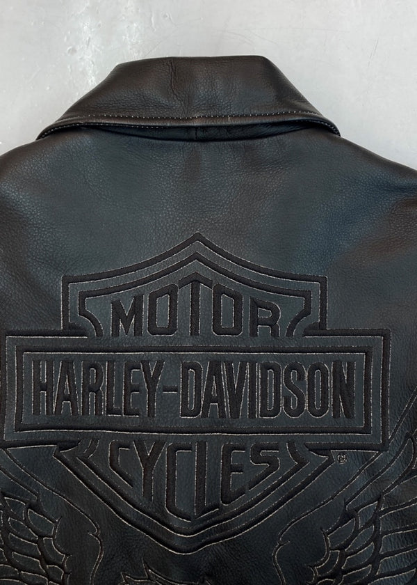 ハーレーダビッドソン HARLEY DAVIDSON ZIP UP RIDERS JACKET ジップアップ ライダース ジャケット バイカー 革ジャン アウター 黒 ジャケット ロゴ ブラック Lサイズ 104MT-1298