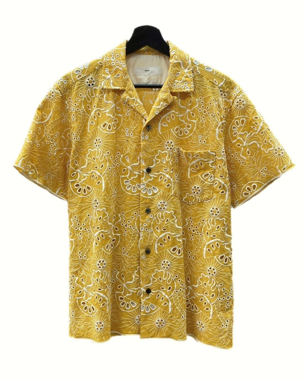 トーガ TOGA VIRILIS 23SS COTTON EMBROIDERY S/S SHIRT エンブロイダリー シャツ キューバ 半袖 刺繍 黄 TV31-FJ305 サイズ 44 半袖シャツ 総柄 イエロー 104MT-1170