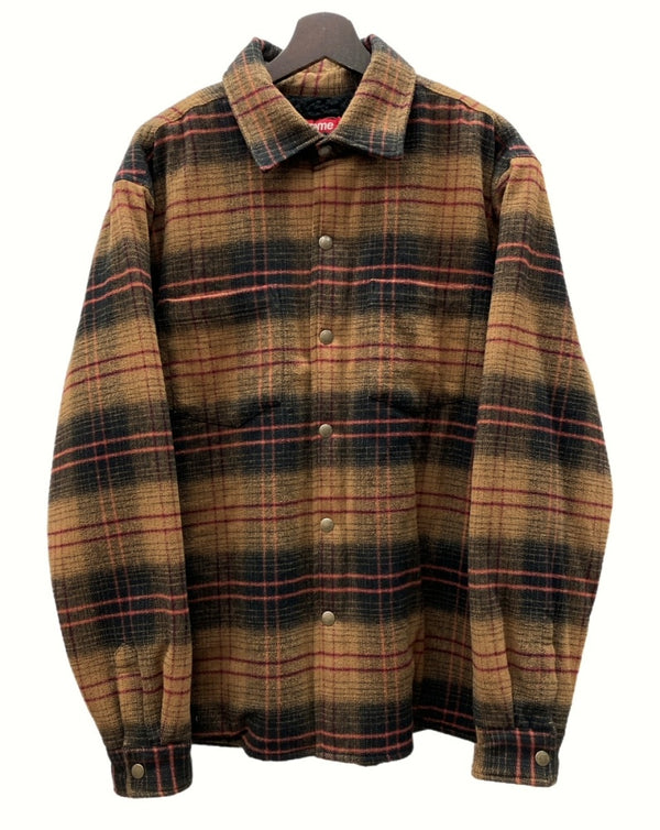 シュプリーム SUPREME 23AW Lined Flannel Snap Shirt ライン フランネル スナップ シャツ バックロゴ 長袖 刺繍 裏地ボア 茶色 長袖シャツ チェック ブラウン Lサイズ 104MT-624