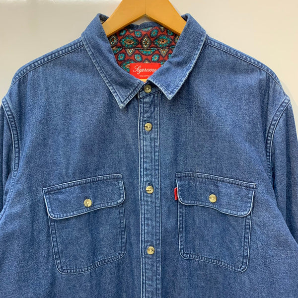 シュプリーム SUPREME flannel lined twill shirt 長袖シャツ ブルー XLサイズ 201MT-2967