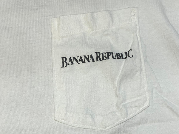 バナナリパブリック Banana Republic 90s 90's vintage SAFARI & TRAVEL バナリパ サファリ&トラベル ワールドマップ 世界地図 プリント ロゴ ポケT ポケット ヴィンテージ US古着 XS Tシャツ ホワイト SSサイズ 101MT-3093