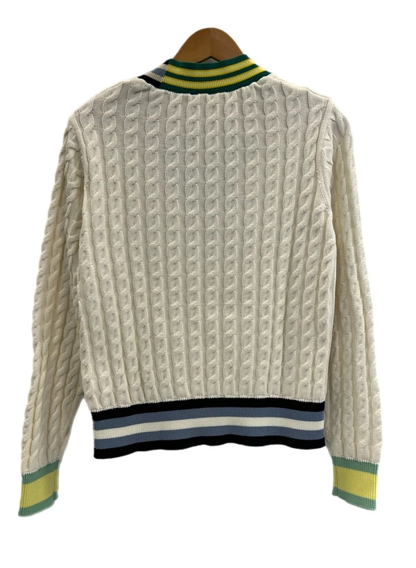 ラコステ LACOSTE アシンメトリー ケーブルニット テニスセーター Ｖネックセーター 白 AF1187 セーター ホワイト サイズ38 101LT-162
