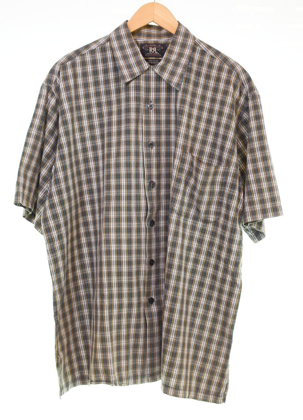 ダブルアールエル RRL 三ツ星 三つ星 90's チェック シャツ  半袖シャツ グリーン Lサイズ 103MT-2830