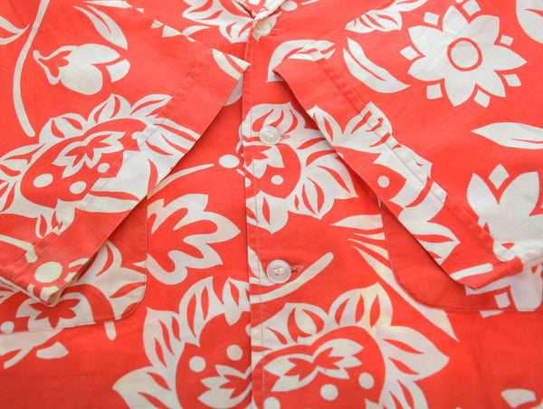 ヴィンテージ Vintage 60s 70s Tahitian アロハシャツ シャークカラー 半袖シャツ レッド Lサイズ 103MT-3129