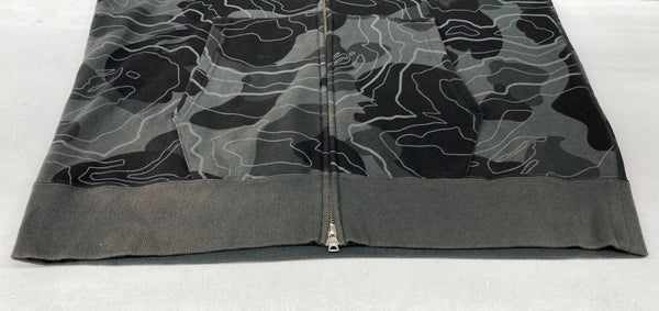 アベイシングエイプ A BATHING APE LAYERED LINE CAMO SHARK FULL ZIP HOODIE シャーク フルジップ フーディ 黒 パーカ 総柄 ブラック XLサイズ 104MT-1621