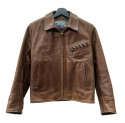 エアロレザー AERO LEATHER Steerhide Halfbelt ステアハイド シングル ライダース レザージャケット TALON 茶 　 ジャケット 無地 ブラウン Sサイズ 104MT-1850