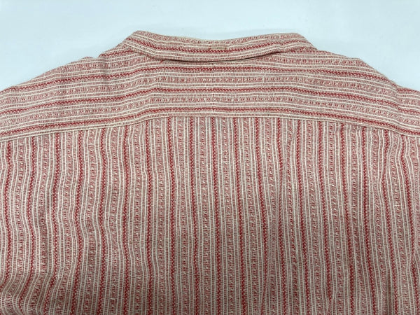 ダブルアールエル RRL 90s 三ツ星タグ SHIRT バンドカラー フロントボタン ヴィンテージ VINTAGE ラルフローレン RALPH LAUREN リネン コットン マレーシア製 RED 赤 長袖シャツ ストライプ レッド Mサイズ 104MT-1970
