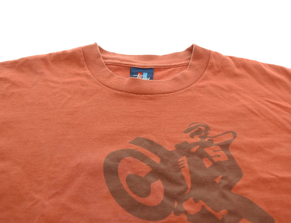 ステューシー STUSSY 90s Made in USA 紺タグ バイクT シングルステッチ 90's USA製 Tシャツ オレンジ Lサイズ 103MT-3183