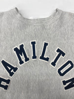 チャンピオン Champion 90s 90年代 刺繍タグ REVERSE WEAVE リバースウィーブ  USA製 HAMILTON カレッジ アーチロゴ 刺繍 ワッペン 灰色 スウェット 刺繍 グレー 2XLサイズ 104MT-2283