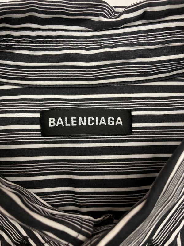 バレンシアガ BALENCIAGA L/S BACK LOGO STRIPESHIRT バック ロゴ ストライプシャツ ボタンダウン 長袖シャツ 白 黒 556878 38 長袖シャツ ロゴ ホワイト 104MT-902