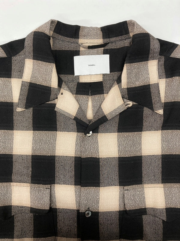 シュガーヒル SUGARHILL 23SS OMBRE PLAID LOOSE OPEN COLLAR BLOUSE オンブレ オープンカラー シャツ 開襟 茶 黒 23SSSH02 サイズ 0 長袖シャツ チェック ブラック 104MT-2111