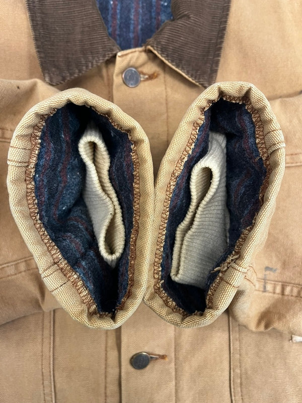 ディッキーズ Dickies 90s 90's 90年代 ダック地 カバーオール VINTAGE ヴィンテージ 襟コーデュロイ 裏地ブランケット 茶 42 ジャケット ベージュ 101MT-5165