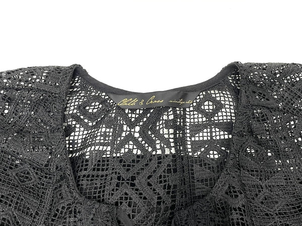 クロスアンドクロス Cloth&Cross リネン レース ブラウス 半袖カットソー ブラック 601LT-15