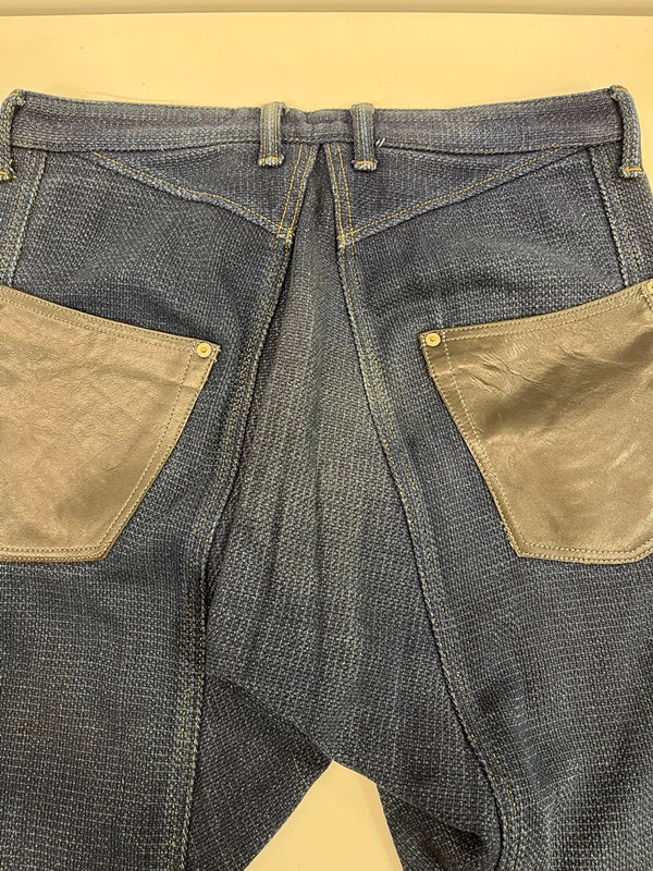 ジュンヤワタナベマン JUNYA WATANABE MAN COMME des GARCONS コムデギャルソン 刺し子 パンツ サルエル インディゴ レザー切替パンツ AD2014 WO-P012  ボトムスその他 ブルー Sサイズ 101MB-766