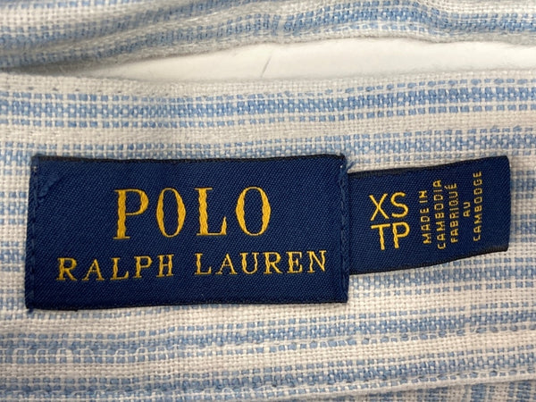 ラルフローレン RalphLauren ポロ POLO リネン ラップスカート 巻きスカート リボン ミモレ丈 LINEN 麻 カンボジア製 水色 BLUE 青 WHITE ホワイト 白 211799317002 スカート ストライプ ブルー XSサイズ 104LB-36