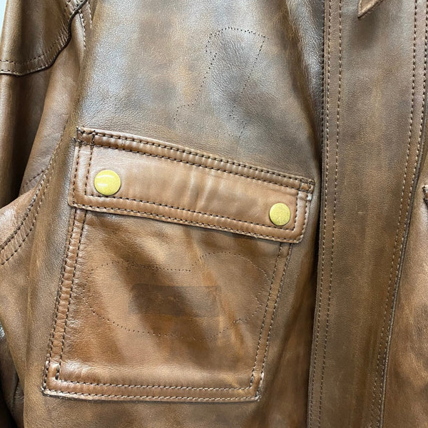 カドヤ KADOYA カーコート バイカーレザージャケット ライダース ジャケット ブラウン Lサイズ 201MT-4281