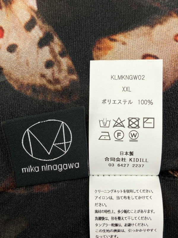 キディル KIDILL × MIKA NINAGAWA 蜷川実花 MOTH 蛾 蝶々 昆虫 長袖 カットソー 薄手 黒 KLMKNGW02 ロンT 総柄 ブラック 2XLサイズ 104MT-1053