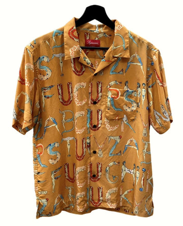 シュプリーム SUPREME 18SS Alphabet Silk Shirt アルファベット シルク シャツ オープンカラーシャツ 黄 半袖シャツ 総柄 イエロー Mサイズ 104MT-1205