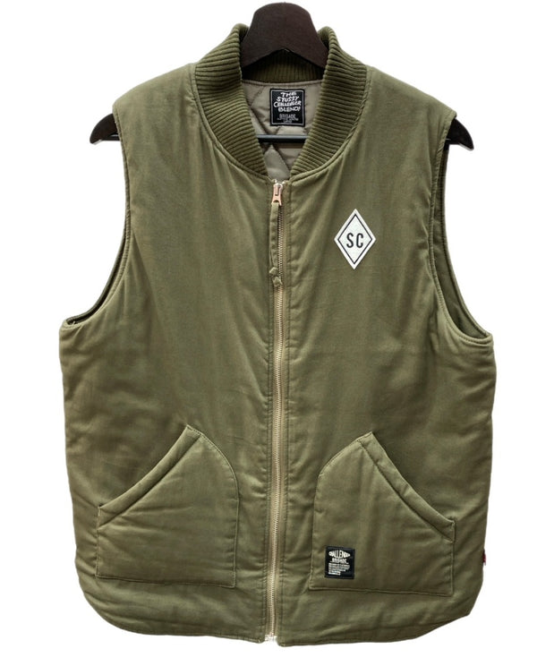 ステューシー STUSSY × チャレンジャー CHALLENGER Blend Ice Cream Work Vest ブレンド アイスクリーム ワーク キルティング バック刺繍 KHAKI 緑 ベスト ワンポイント カーキ Lサイズ 104MT-1752