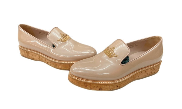 チャーチ Church's ウェッジソール レザー スリッポン 革靴 シューズ 王冠 CROWN ゴールド刺繍 イタリア製 PINK ピンク BEIGE レディース靴 ローファー ベージュ SIZE36 104S-824