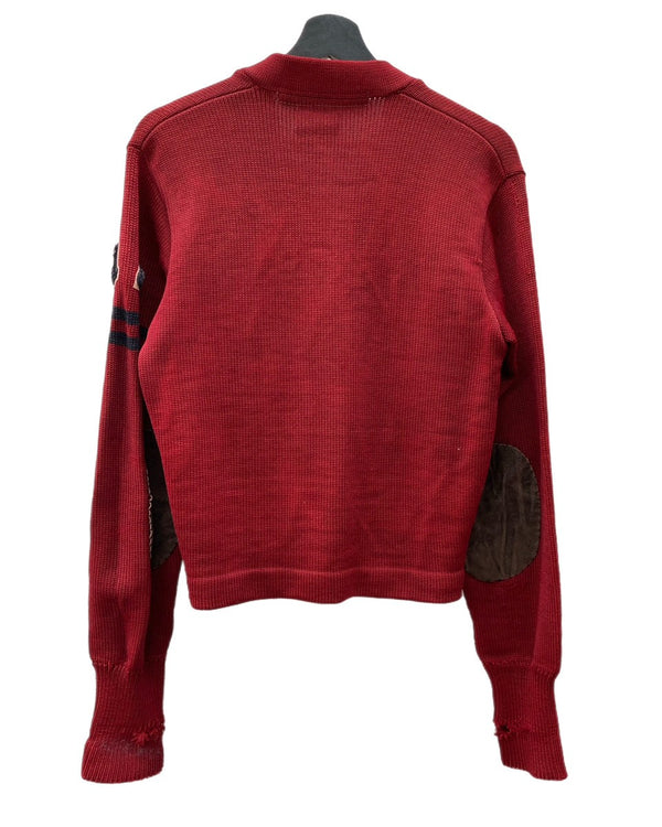 ヴィンテージ vintage 50s 50年代 Octonek レタードカーディガン ニット ワッペン レザー エルボーパッチ 赤 えんじ カーディガン ワンポイント レッド 104MT-1871
