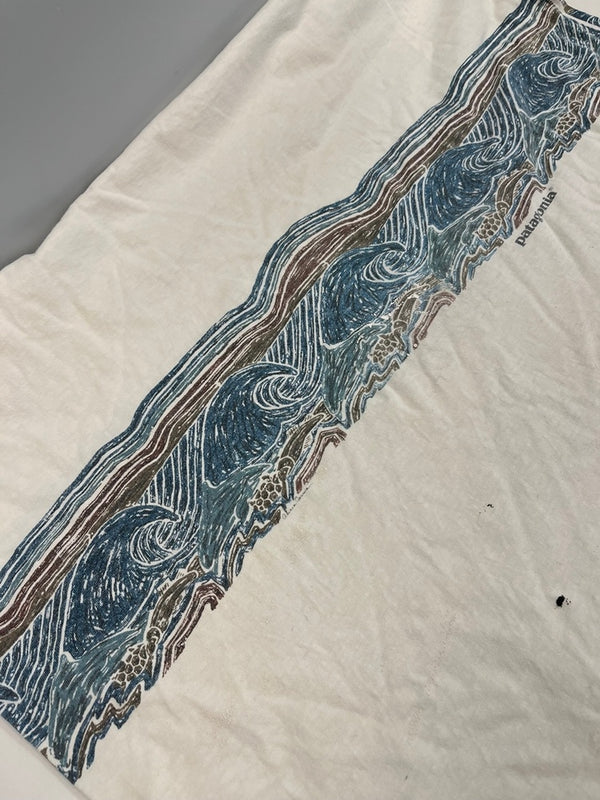 パタゴニア PATAGONIA 90s～ Vintage ヴィンテージ USA製 波柄 リングプリント ロングスリーブ 長袖カットソー 白 XL ロンT ホワイト LLサイズ 101MT-4782