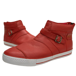 【曜日割引対象外】 ルイスレザー Lewis Leathers × COMME des GARCONS コムデギャルソン レザー ハイカット メンズ靴 スニーカー レッド 43サイズ 201-shoes1348 VB